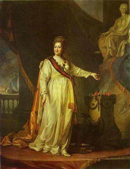 A painted portrait of Catherine the Great as the Roman goddess of craft