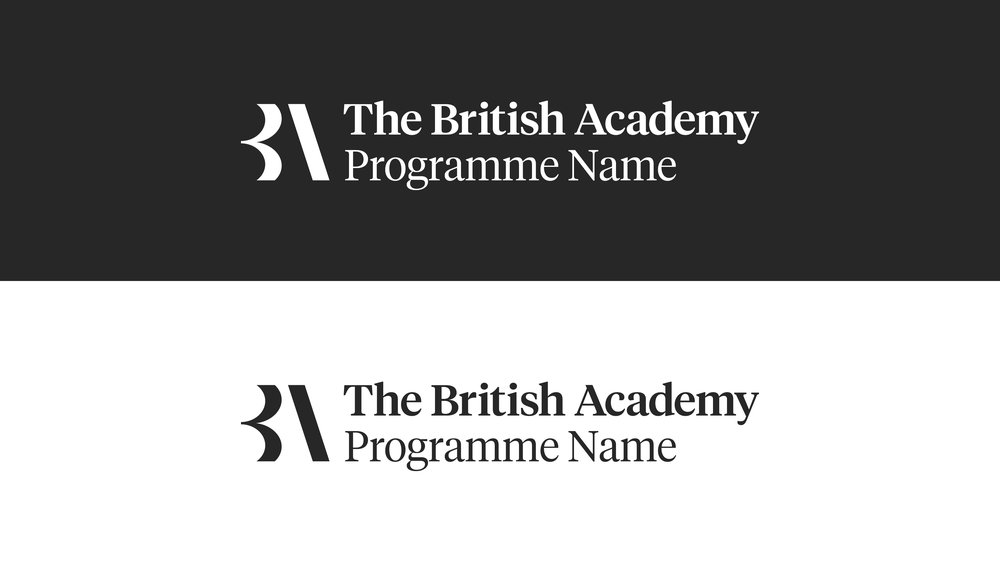 The British Academy sub-brand logos in white on black and in black on white
