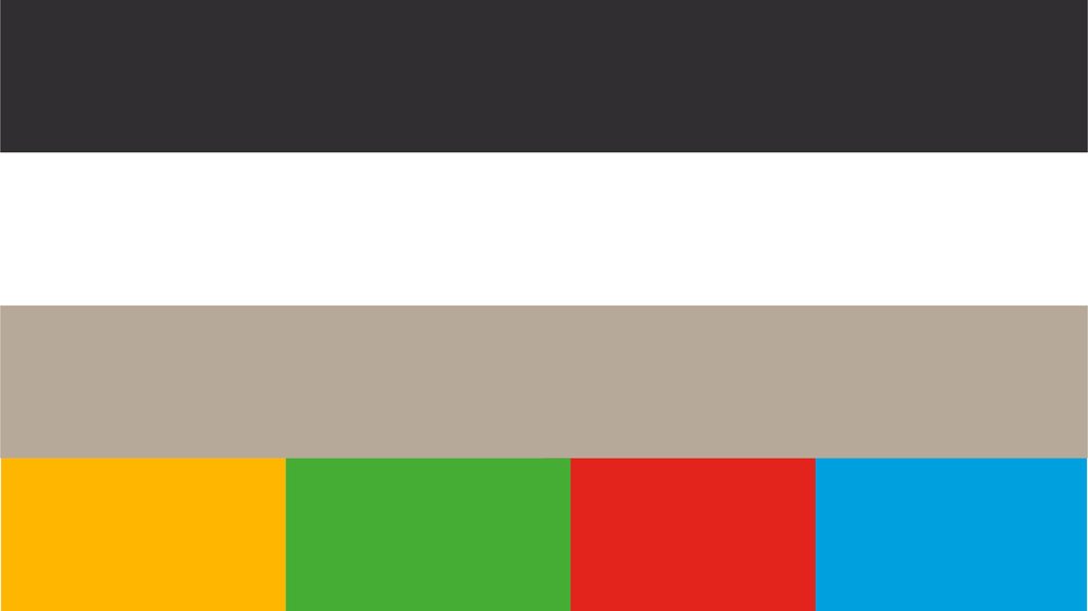 Colour stripes in black, white, stone, yellow, green, red and blue