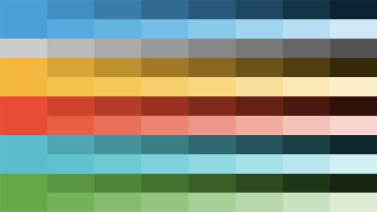 Colour swatches of tint values