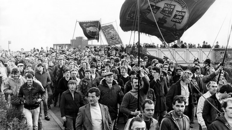 Demonstrators during the National Miners Strike in 1984.