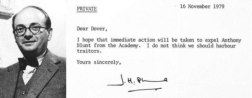 J.H. Plumb letter to Kenneth Dover regarding the Blunt affair, 16 November 1979