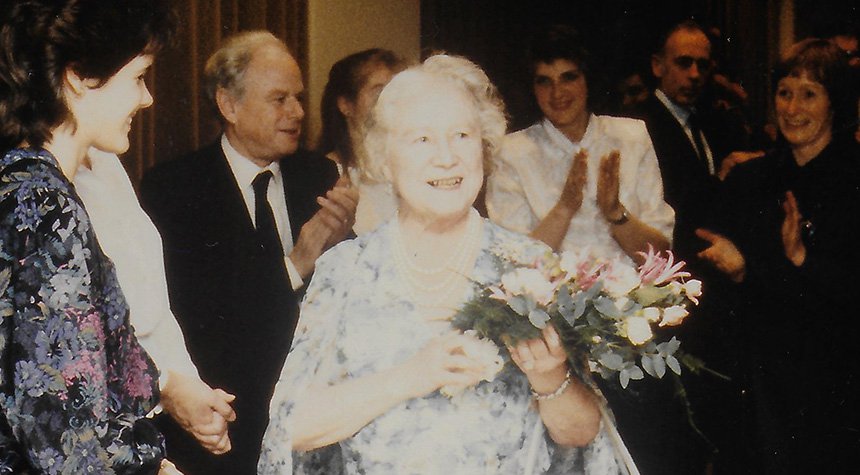 The Queen Mother attends a reception at the British Academy to meet Postdoctoral Fellows and Research Readers, 1987
