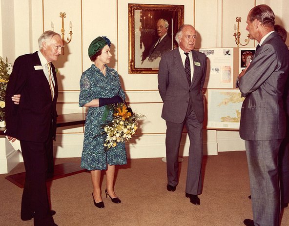 The Council Room: John Carswell (Secretary of British Academy), the Queen, the architect responsible for the building’s refurbishment, and Prince Philip.