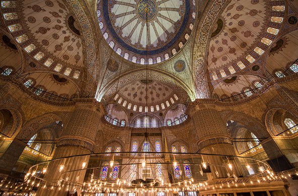 The Sultan Ahmed Mosque or Sultan Ahmet Mosque is a historic mosque in Istanbul. The mosque is popularly known as the Blue Mosque for the blue tiles adorning the walls of its interior. Credit: Paul Biris/Getty Images.