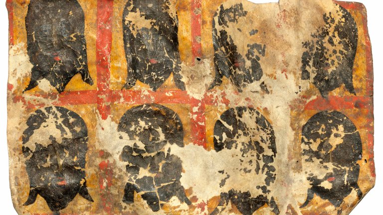 Parchment sheet with the Face of Christ repeated eight times, made ca. 1500, probably in Wienhausen. Kloster Wienhausen, inv. no. Wie Kc 5
