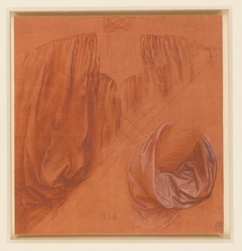 Red chalk illustration - The drapery of a chest and sleeve, Leonardo da Vinci c.1504-8.