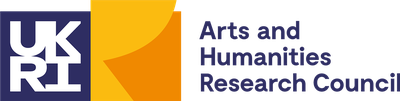 Arts & Humanities Research Council logo with white text saying UKRI on purple with a yellow shape next to it on the left