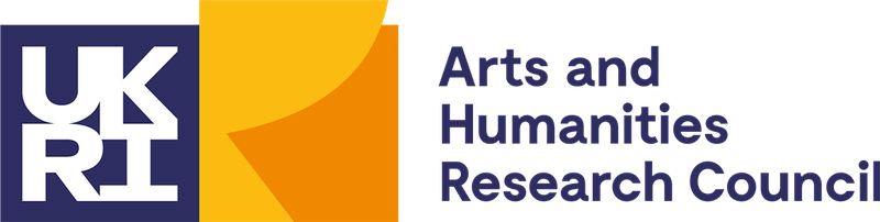 Arts & Humanities Research Council logo with white text saying UKRI on purple with a yellow shape next to it on the left