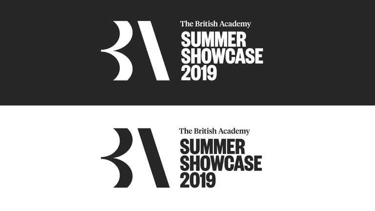 The British Academy sub-brand logos in white on black and in black on white