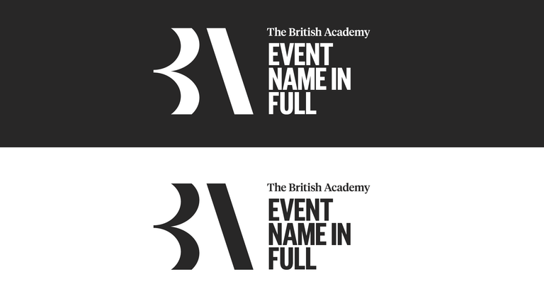 The British Academy sub-brand logos in white on black and in black on white