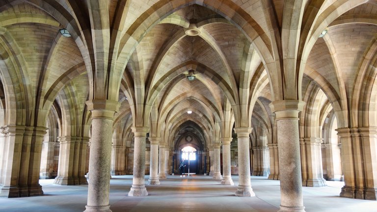 Arched walkways inside an old building