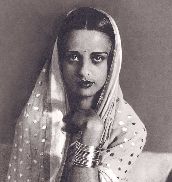 A sepia portrait of the Hungarian-Indian painter Amrita Sher-Gil
