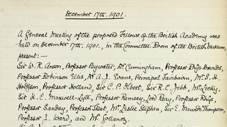 Minutes of the first meeting of the founding Fellows of the British Academy on 17 December 1901