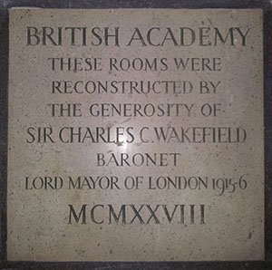 Sir Charles Wakefield plaque, Burlington Gardens (BAR 21)