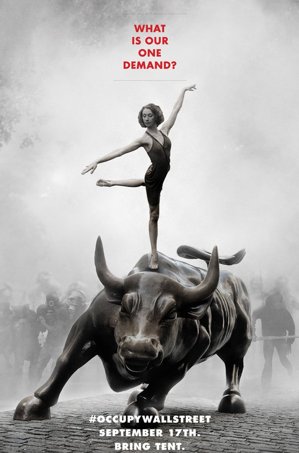 #OccupyWallStreetPoster. Graceful dancer on a bull, symbol for financial district