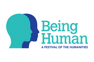Being Human Festival logo featuring two head silhouettes in blue and green