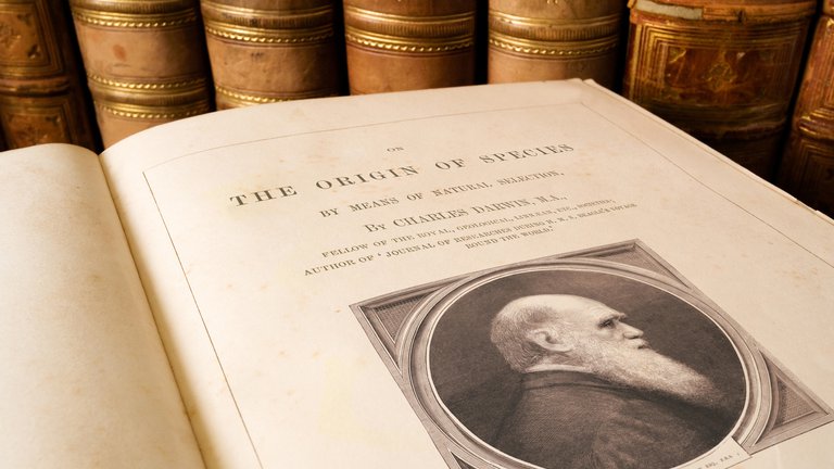 Antique copy of On the Origin of Species by Charles Darwin.