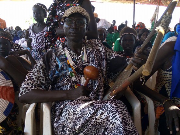 Deng Nhial Chioh at a community event in the POC (Photo Credit: Maale Heritage and Development Foundation)