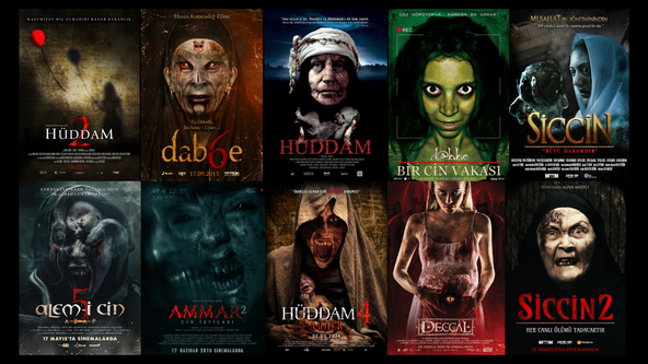 Film posters of various Turkish horror cinema, side by side