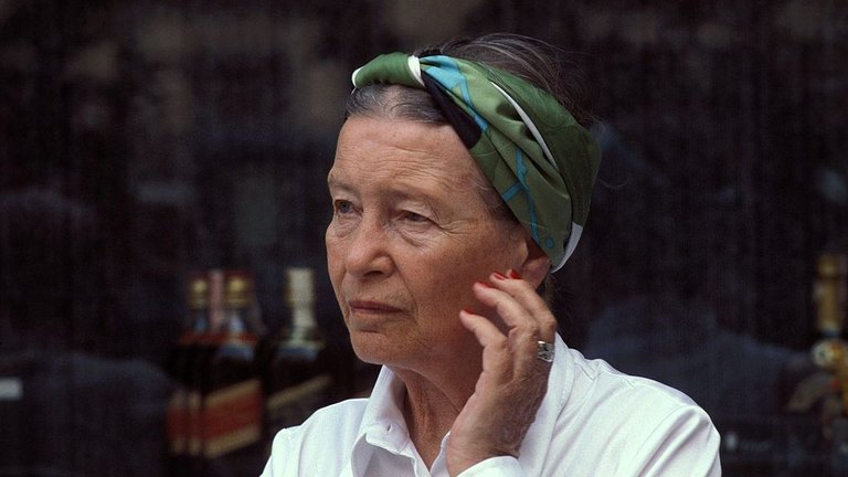 Head and shoulders photograph of Simone de Beauvoir taken in Italy in 1978