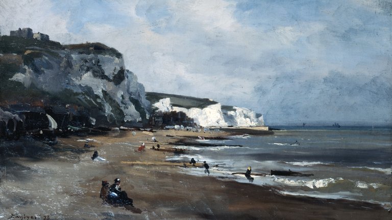 Emmanuel Lansyer painting of the white cliffs of Dover and people by the sea