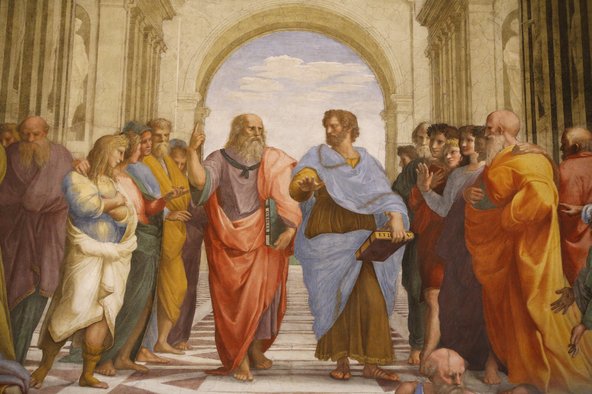 Mural of Plato and Aristotle at the School of Athens.