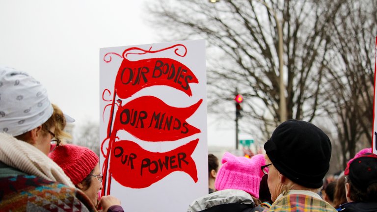 Women's march with protest sign