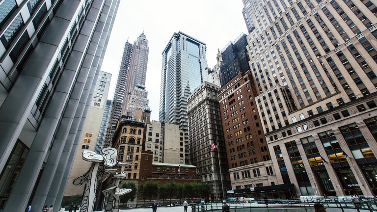 A worm's eye view of New York City's financial district