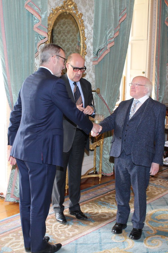 Sir David Cannadine and Alun Evans meet President of Ireland, Michael D. Higgins