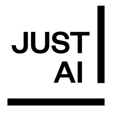 JUST AI logo in black text with one black line each on the right and at the bottom