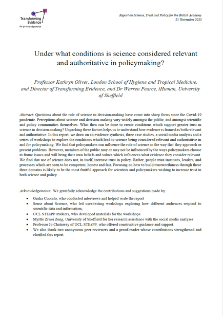 Front cover of report with abstract and acknowledgements