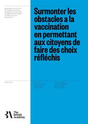 Front page of Overcoming Barriers to Vaccination by Empowering Citizens to Make Deliberate Choices (French translation)