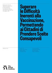 Front page of Overcoming Barriers to Vaccination by Empowering Citizens to Make Deliberate Choices (Italian translation)