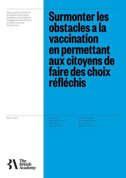 Front page of Overcoming Barriers to Vaccination by Empowering Citizens to Make Deliberate Choices (French translation)