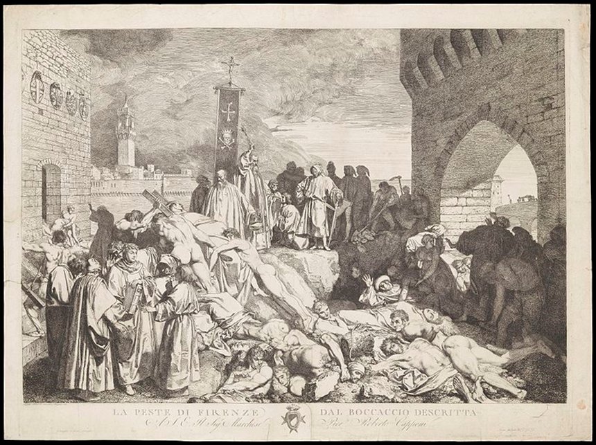 The plague of Florence, 1348; an episode in the Decameron by Boccaccio.