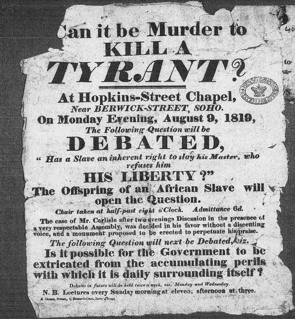 A handbill from a radical debate in 1819