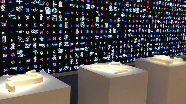 3D models of generative pictographic language at an exhibition