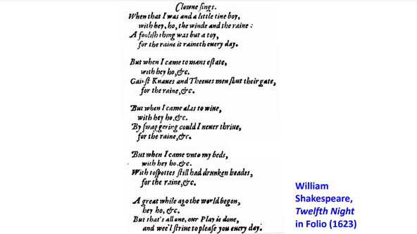 Image of song's lyrics from Twelfth Night (1623) in Folio