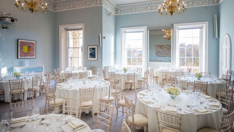 The Beatrice Webb Room at the British Academy, dressed with round tables