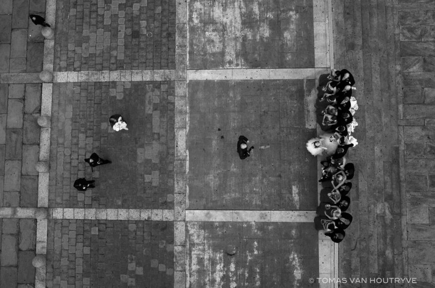Photograph of wedding taken from above by drone