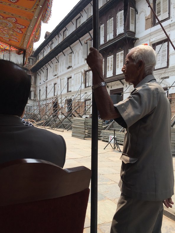 A man stands in the courtyard of the new Kathmandu Earthquake Museum