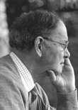 Side profile in black and white of Peter Haggett