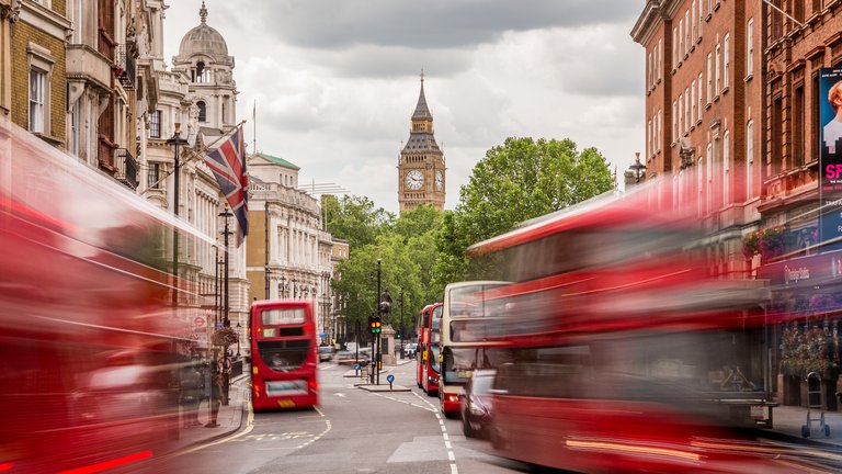 London busses passing through Whitehall