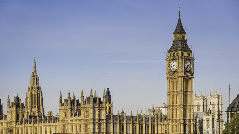 A photograph of the Houses of Parliament in London